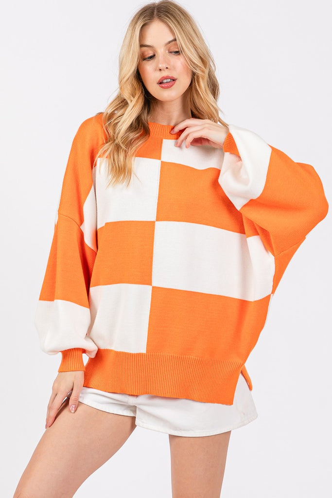 Orange Checkered Sweater