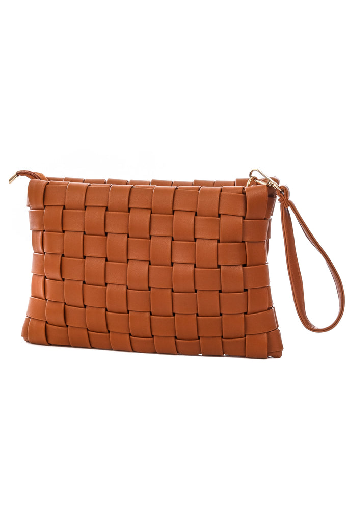Brown Faux Leather Basket Weave Bag