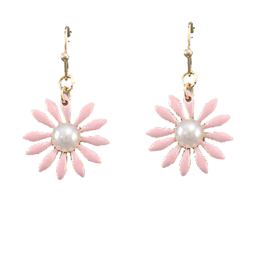 Pink Epoxy Flower & Pearl Earrings