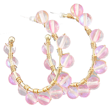 Pink Wire Wrapped Mermaid Ball Hoops