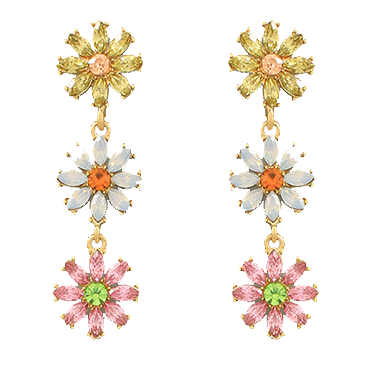 Multi Glass 3 Flower Drop Earrings