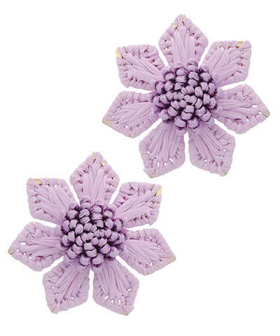Lavender Wrapped Raffia Flower Earrings