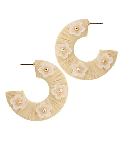 Beige Flower Doco Raffia Hoops