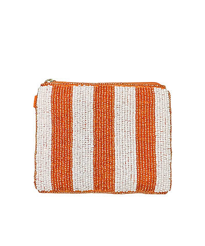 Orange and White Beaded Coin Pouch