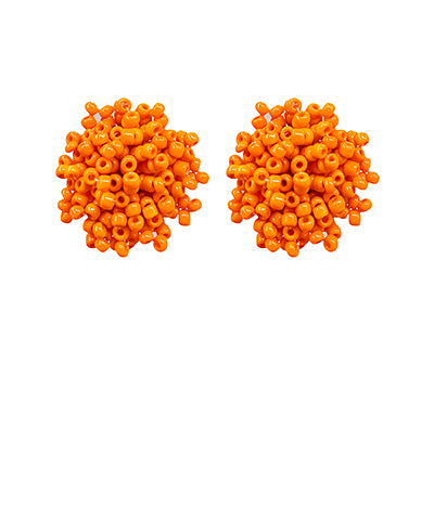Orange Beaded Pom Earrings