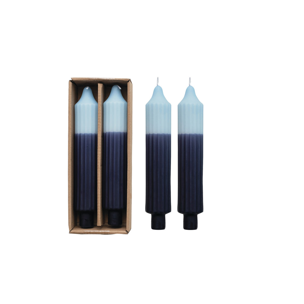 8"H Unscented Two-Tone Pleated Taper Candles in Box, Set of 2