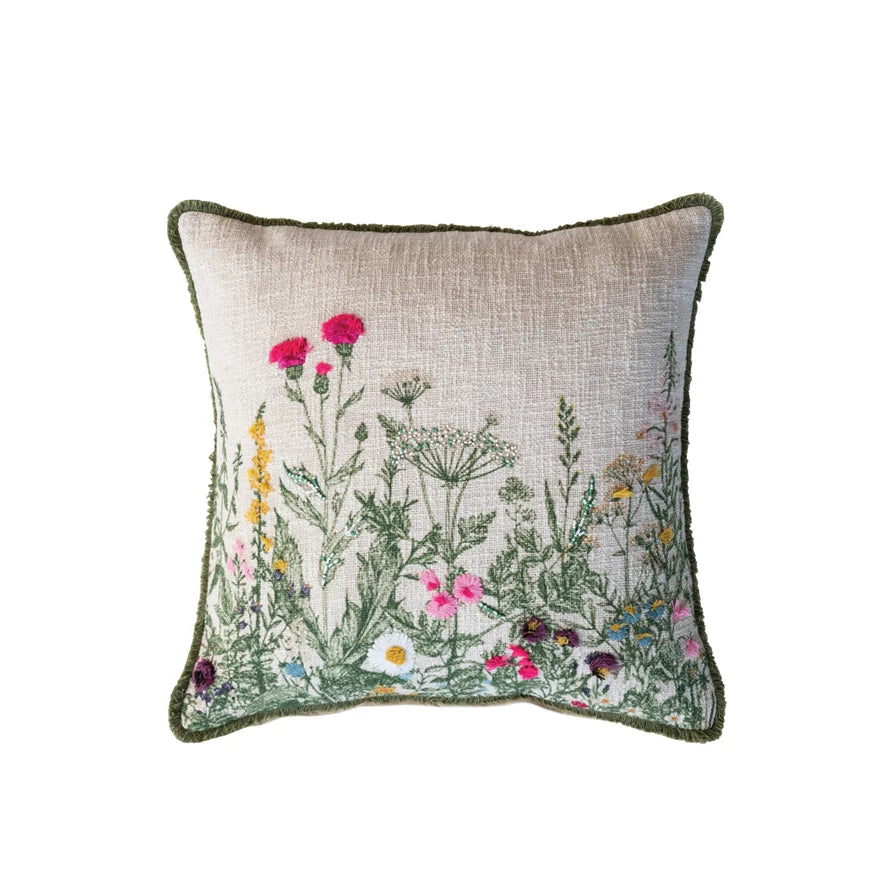 Wildflower Embroidered Pillow