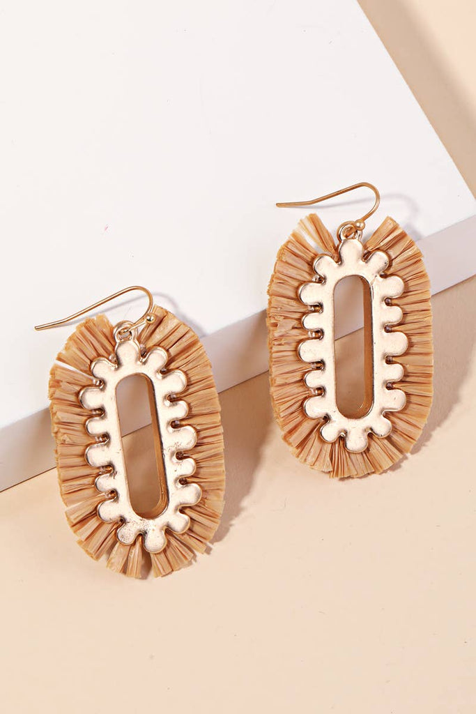 Oval Raffia Fan Drop Earrings