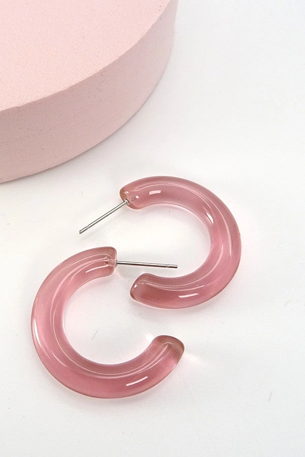 Mauve Pink Acrylic Hoop Earring